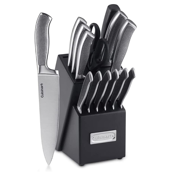 Kit de cuchillos Cuisinart Con Taco o Bloque Mango Estriado - 15 Piezas