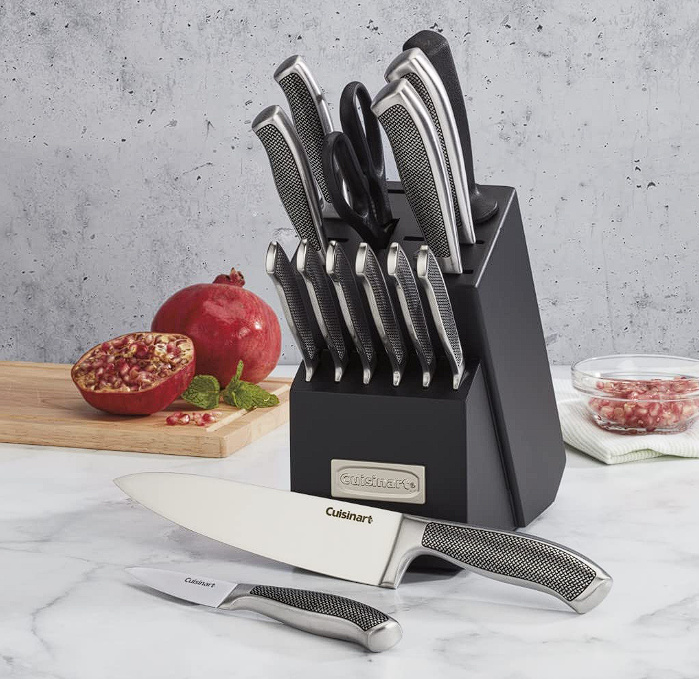 Kit de cuchillos Cuisinart Con Taco o Bloque Mango Estriado - 15 Piezas