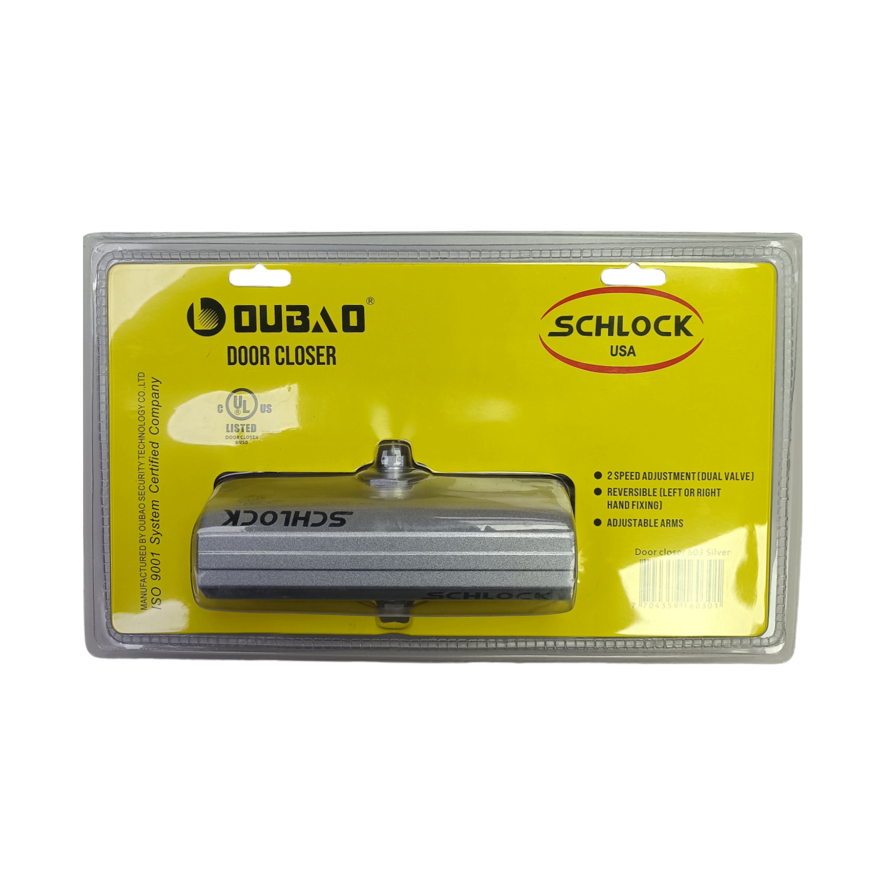 Brazo Hidraulico Schlock (Cierrapuertas) Hasta 60Kg Plateado