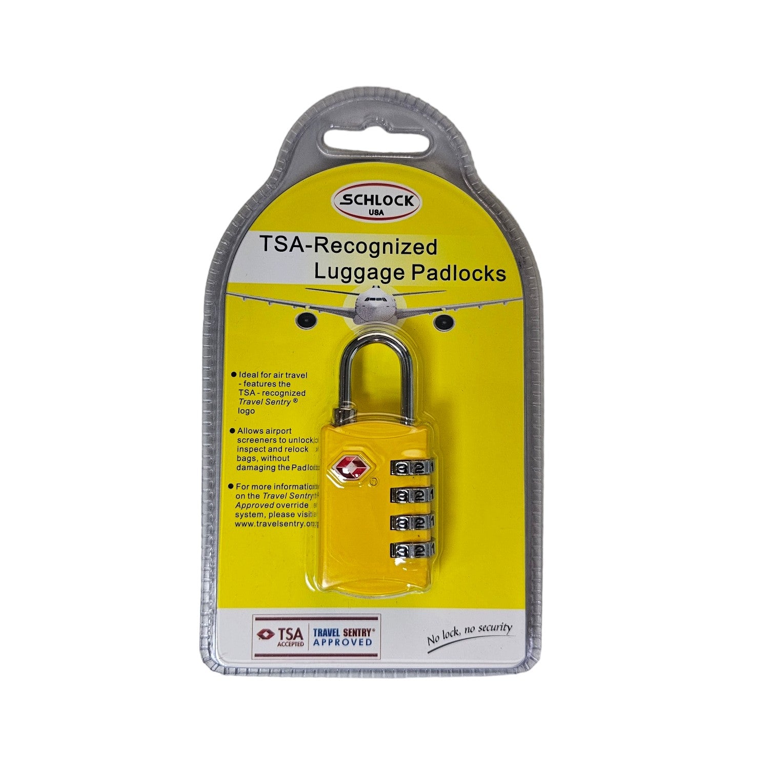Candado Schlock Combinacion TSA 4 Diales Amarillo