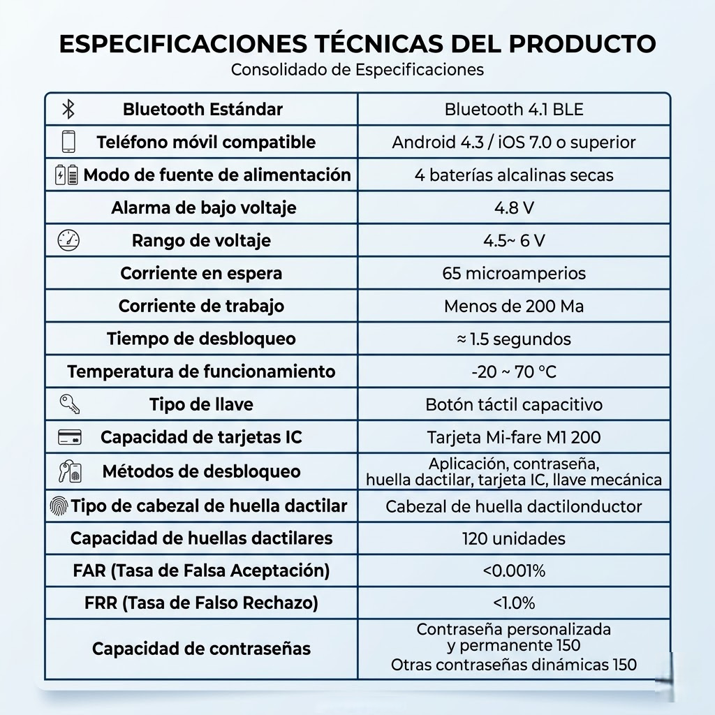 Cerradura Electronica Locstar Cerrojo C87A con Huella Dactilar, Bluetooth y RFID