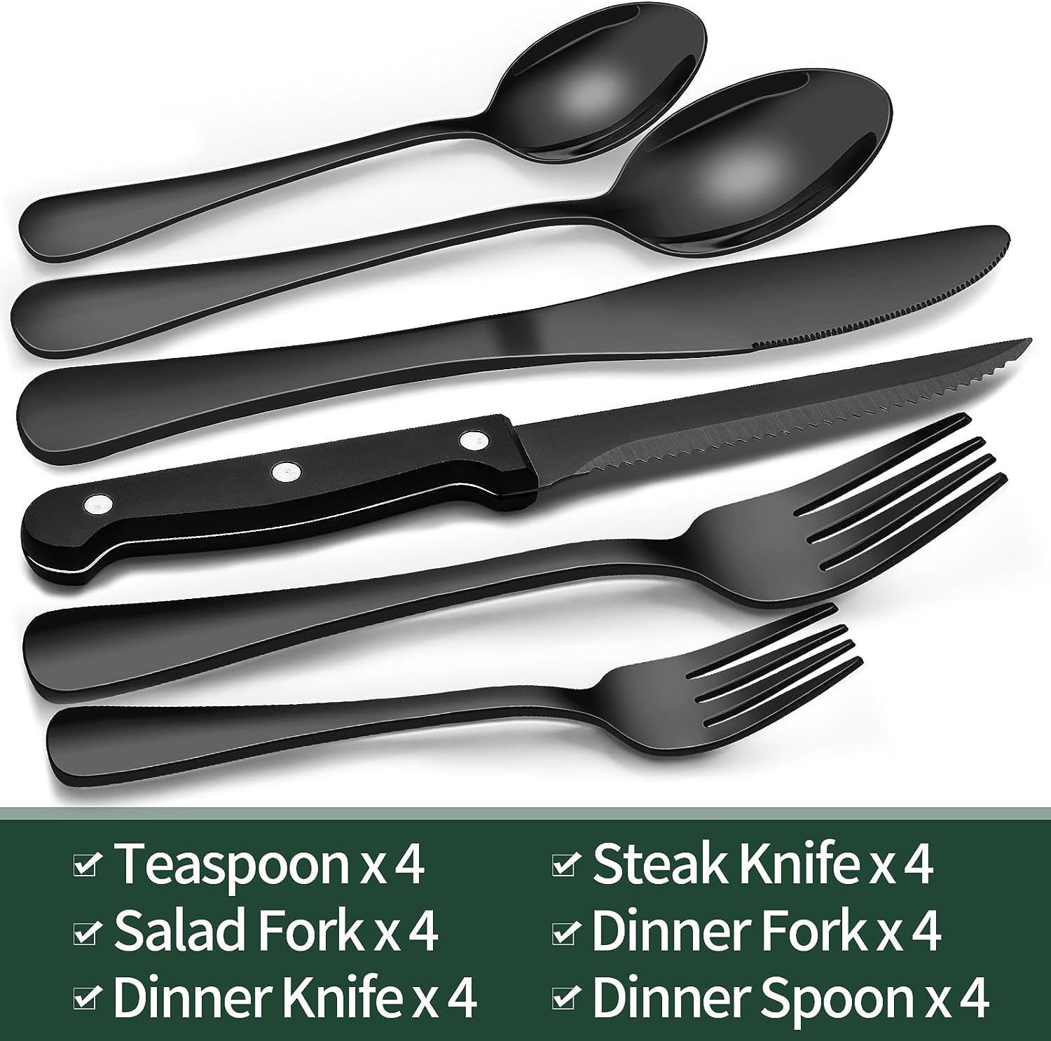 Kit de Cubiertos Acero Inoxidable Negros