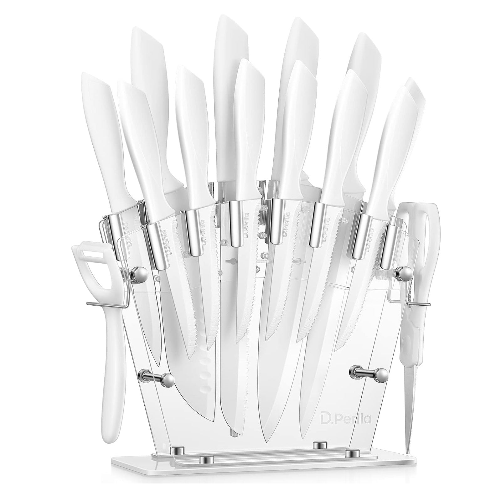 Kit de Cuchillos D. Perlla con Soporte Acrilico Blancos