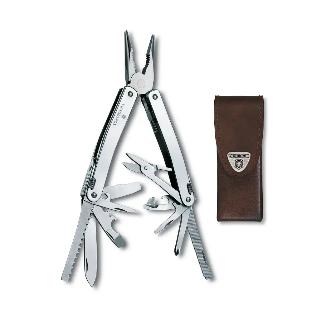 Multiherramienta Victorinox Swiss Tool L con Forro de Cuero Marron