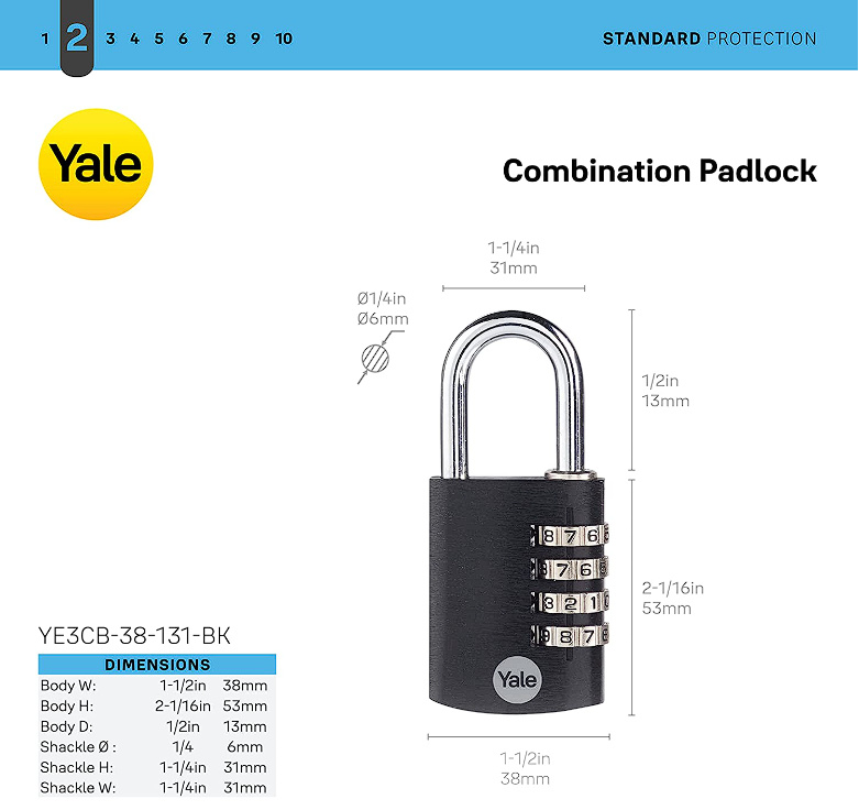Candado Yale de Combinacion (4 diales)