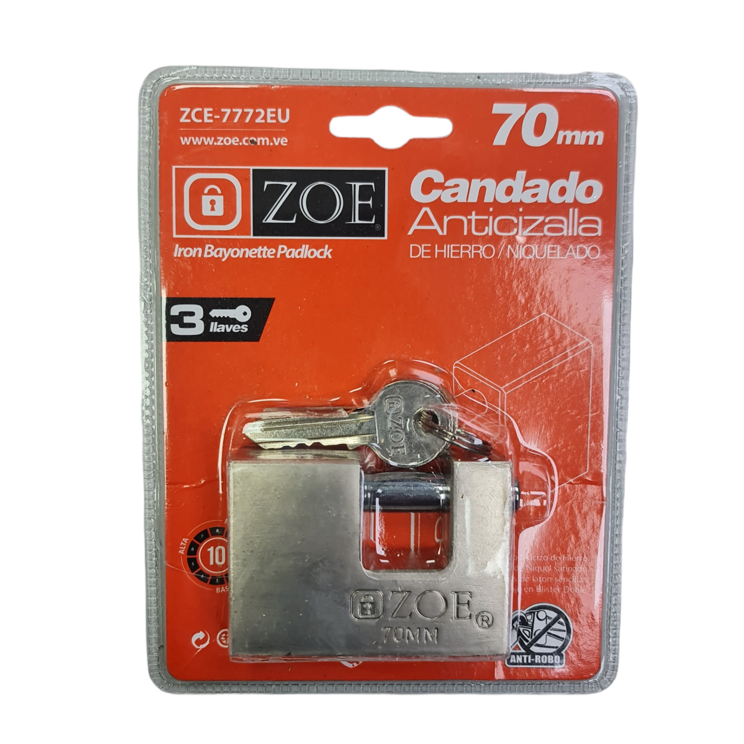 Candado Zoe Anticizalla 70mm (Hierro Niquelado)