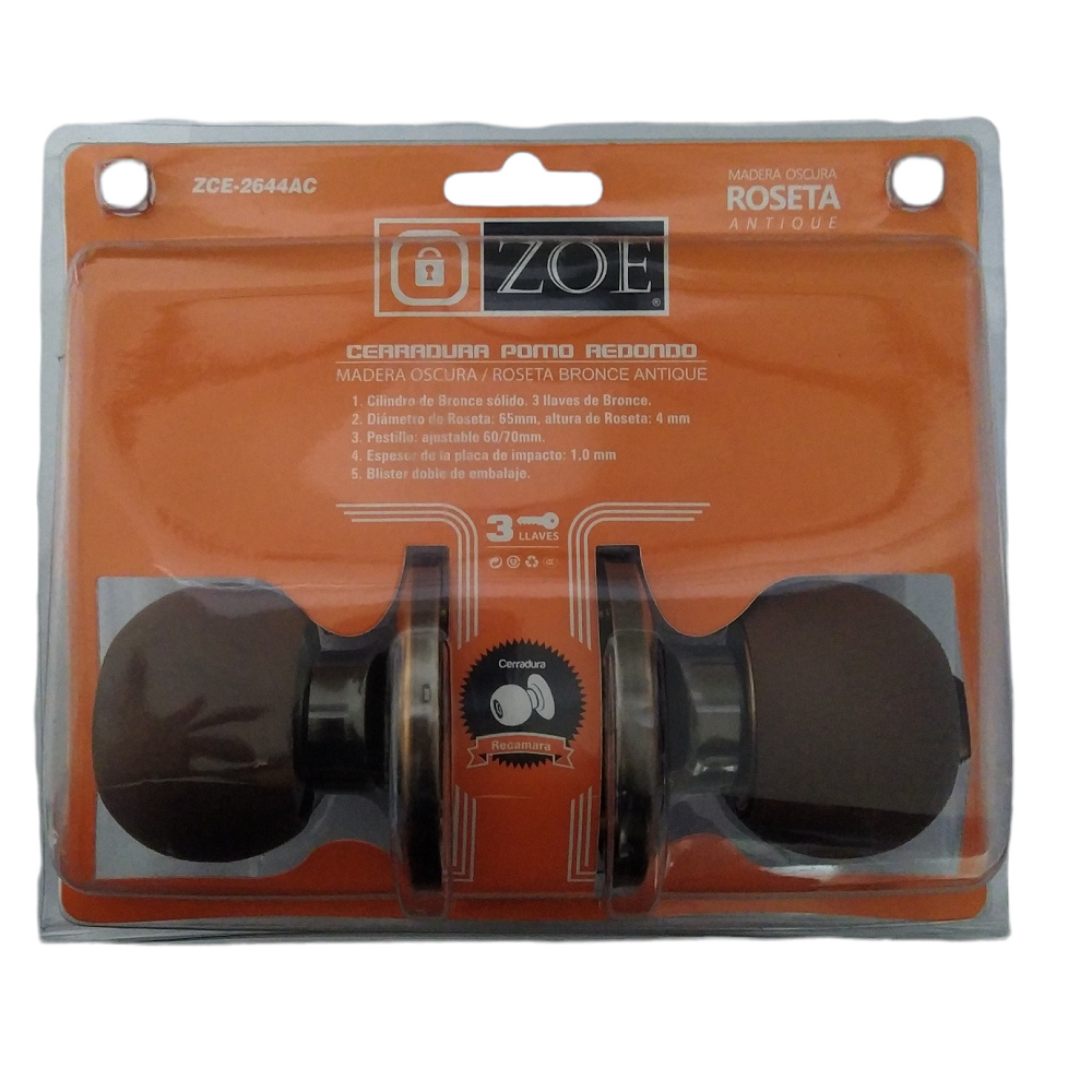 Cerradura Zoe Para Habitación (Pomo Madera)