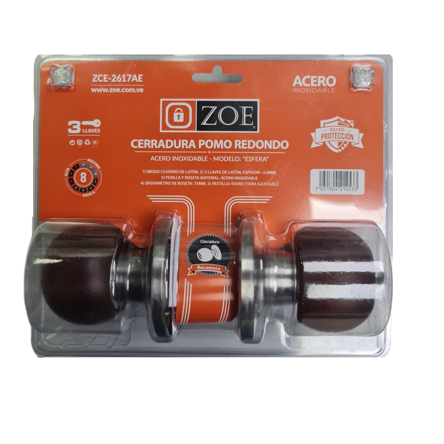 Cerradura Zoe Para Habitación (Pomo Madera)